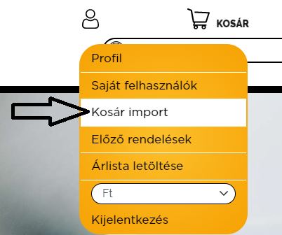 Kosár import betöltése