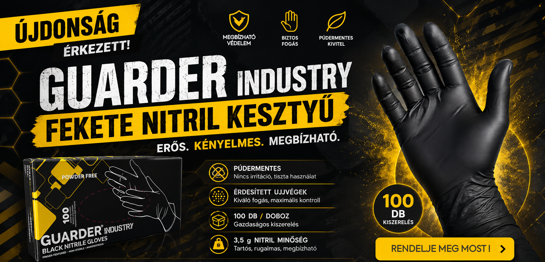 Újdonság a Re-Guard kínálatában: GUARDER®  Industry nitril fekete 3,5g 100db-os púdermentes kesztyű