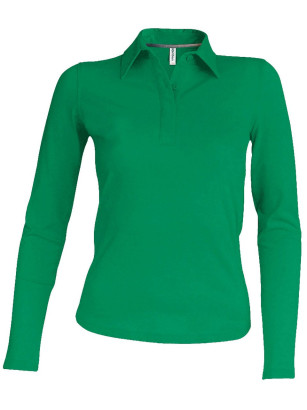 Póló Kariban 244 női, galléros, hosszú ujjú, piqué, pamut, kelly green 2XL