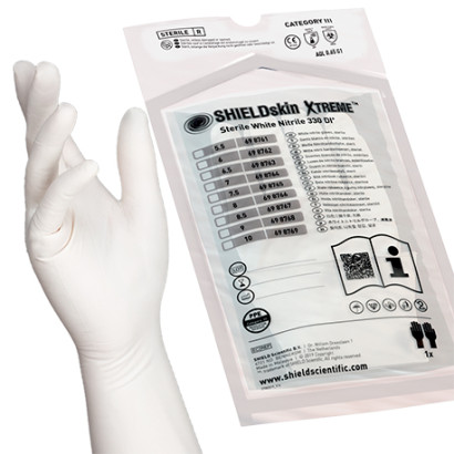 SHIELDskin XTREME STERIL White Nitrile 330 DI+ pf handspez. Reinraumhandschuh 20Paar/Beutel 5.5