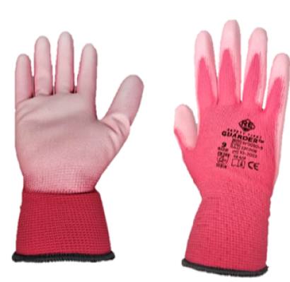 Guarder Polyester Handschuh mit PU beschichtete Handfläche pink Gr: 7