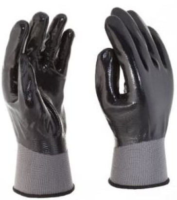 Grauer Polyester-Handschuh, bis zum Handgelenk mit Nitrilbeschichtung, Größe 6