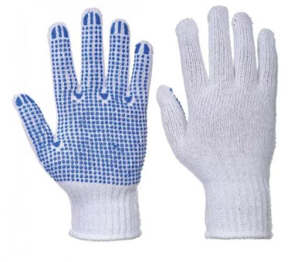 Klassischer Noppen- Handschuh Weiss/Blau L