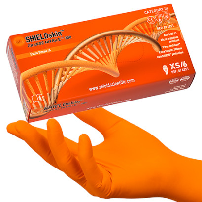 SHIELDskin ORANGE NITRILE 300 puderfreier Handschuh 50St/Box XS