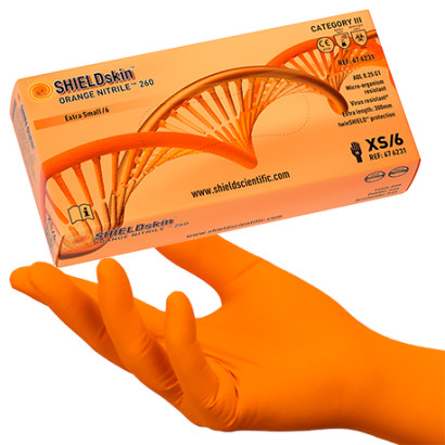 SHIELDskin ORANGE NITRILE 260 puderfreier Handschuh 90St/Box XS