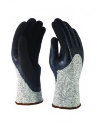 Grauer schnittfester Handschuh mit schwarzer doppelter Nitril-Beschichtung, Größe 7