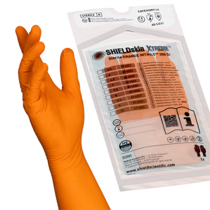 SHIELDskin XTREME STERILE ORANGE NITRILE 300 DI pf handspez. Reinraumhandschuh 20Paar/Beutel 5.5