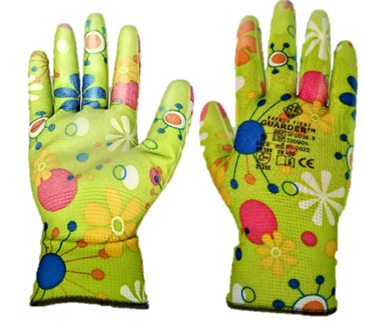 Guarder Polyester Handschuh mit PU beschichtete Handfläche blumen Gr: 7