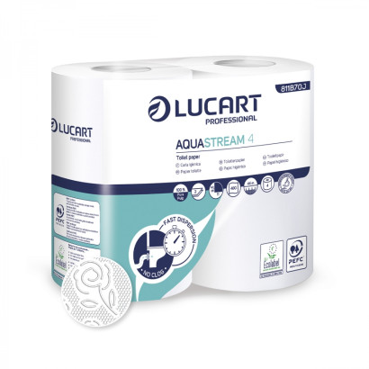 Toalettpapír kistekercses Lucart Aquastream 4, 44 m