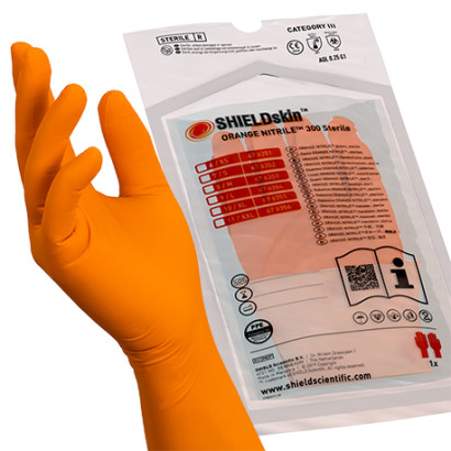 SHIELDskin STERILE ORANGE NITRILE 300 puderfreier Handschuh 20Paar/Beutel XS