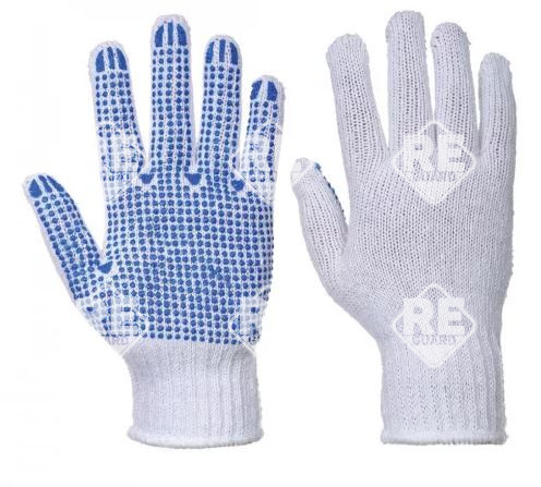 Klassischer Noppen- Handschuh Weiss/Blau L