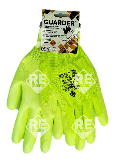 Guarder Polyester Handschuh mit PU beschichtete Handfläche gelb Gr: 10