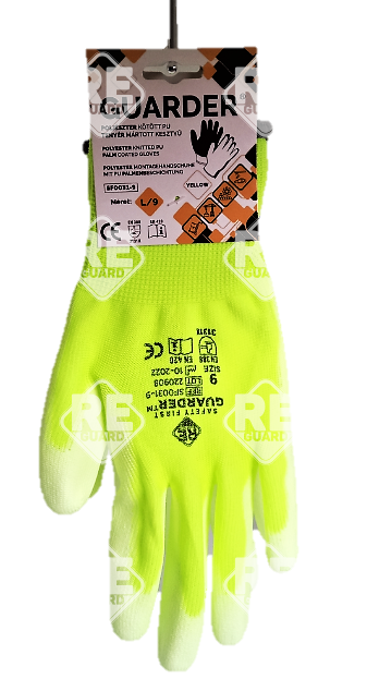 Guarder Polyester Handschuh mit PU beschichtete Handfläche gelb Gr: 10