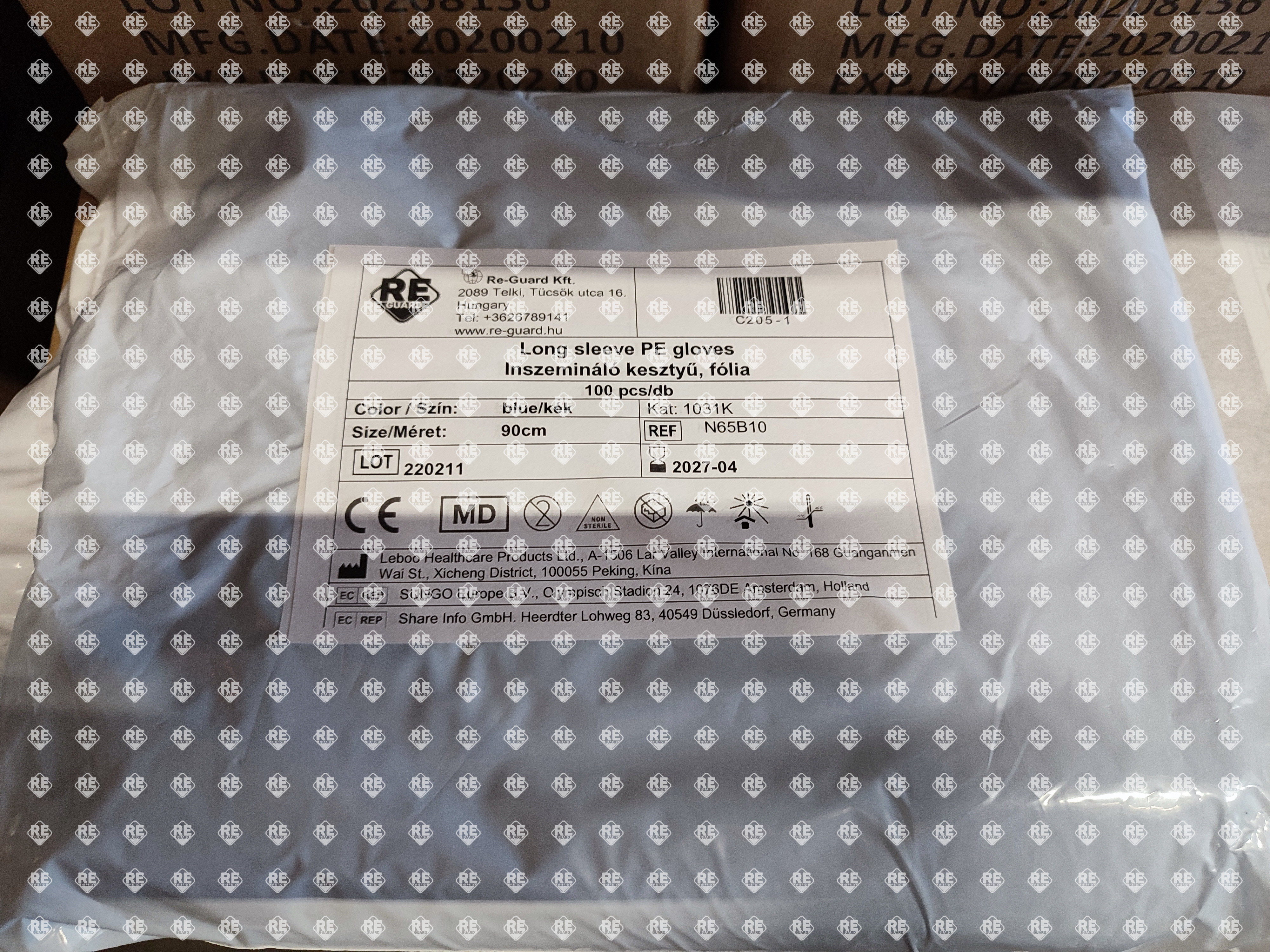 Veterinärhandschuh PE 90 cm blau