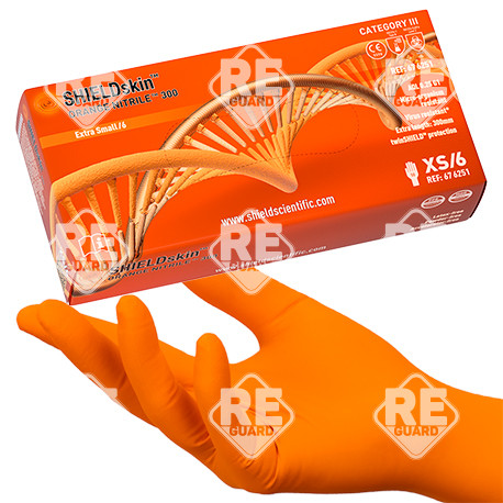 SHIELDskin ORANGE NITRILE 300 puderfreier Handschuh 50St/Box XS
