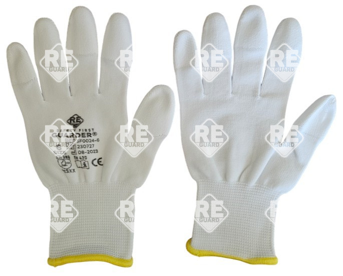 Guarder Polyester Handschuh mit PU beschichtete Fingerspitzen weiß Gr: 6