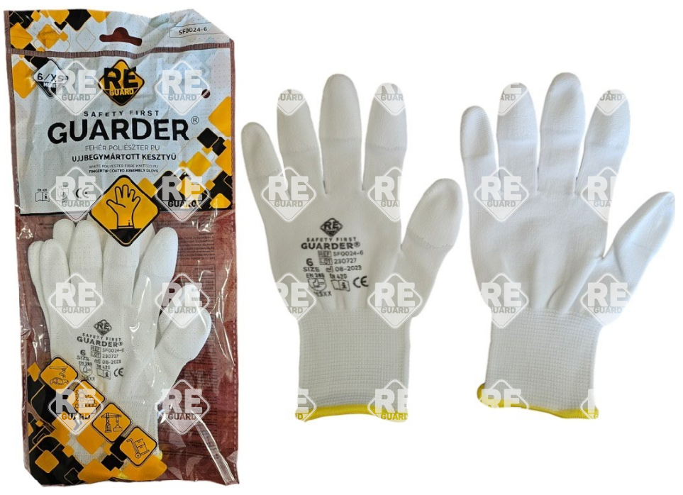 Guarder Polyester Handschuh mit PU beschichtete Fingerspitzen weiß Gr: 6