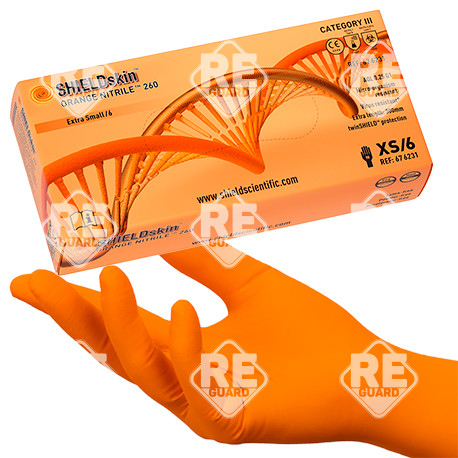 SHIELDskin ORANGE NITRILE 260 puderfreier Handschuh 90St/Box XS