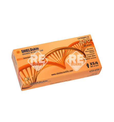 SHIELDskin ORANGE NITRILE 260 puderfreier Handschuh 90St/Box XS