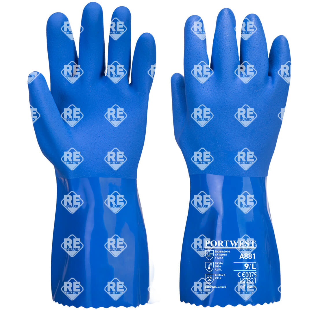 Blauer PVC Chemikalien Schutzhandschuh Blau L
