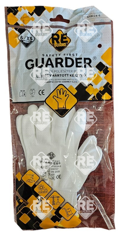 Guarder Polyester Handschuh mit PU beschichtete Fingerspitzen weiß Gr: 6