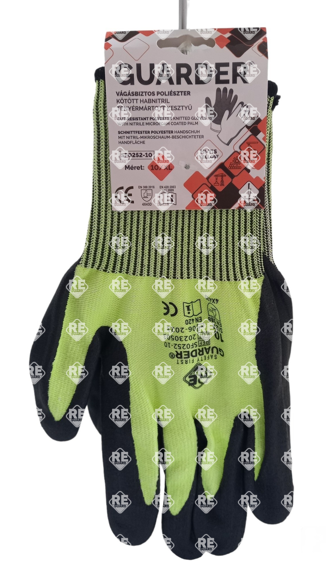 Guarder Schnittfester Polyester Handschuh mit Nitril-Mikroschaum-besch. Handfläche hi-vis gelb 10
