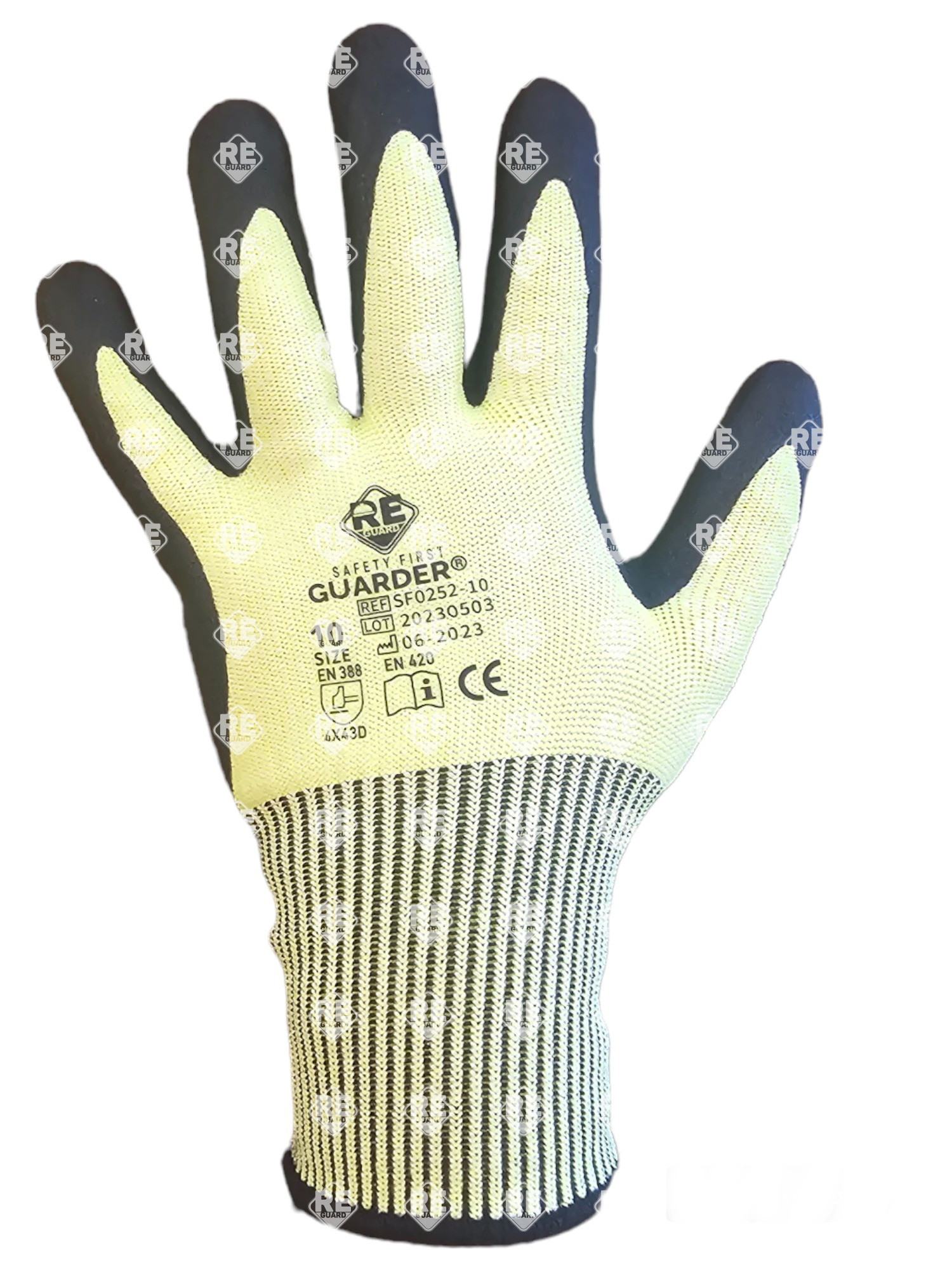 Guarder Schnittfester Polyester Handschuh mit Nitril-Mikroschaum-besch. Handfläche hi-vis gelb 10