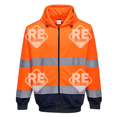 Hi-Vis Kontrast Kapuzen SweatjackeOrange/Marine L