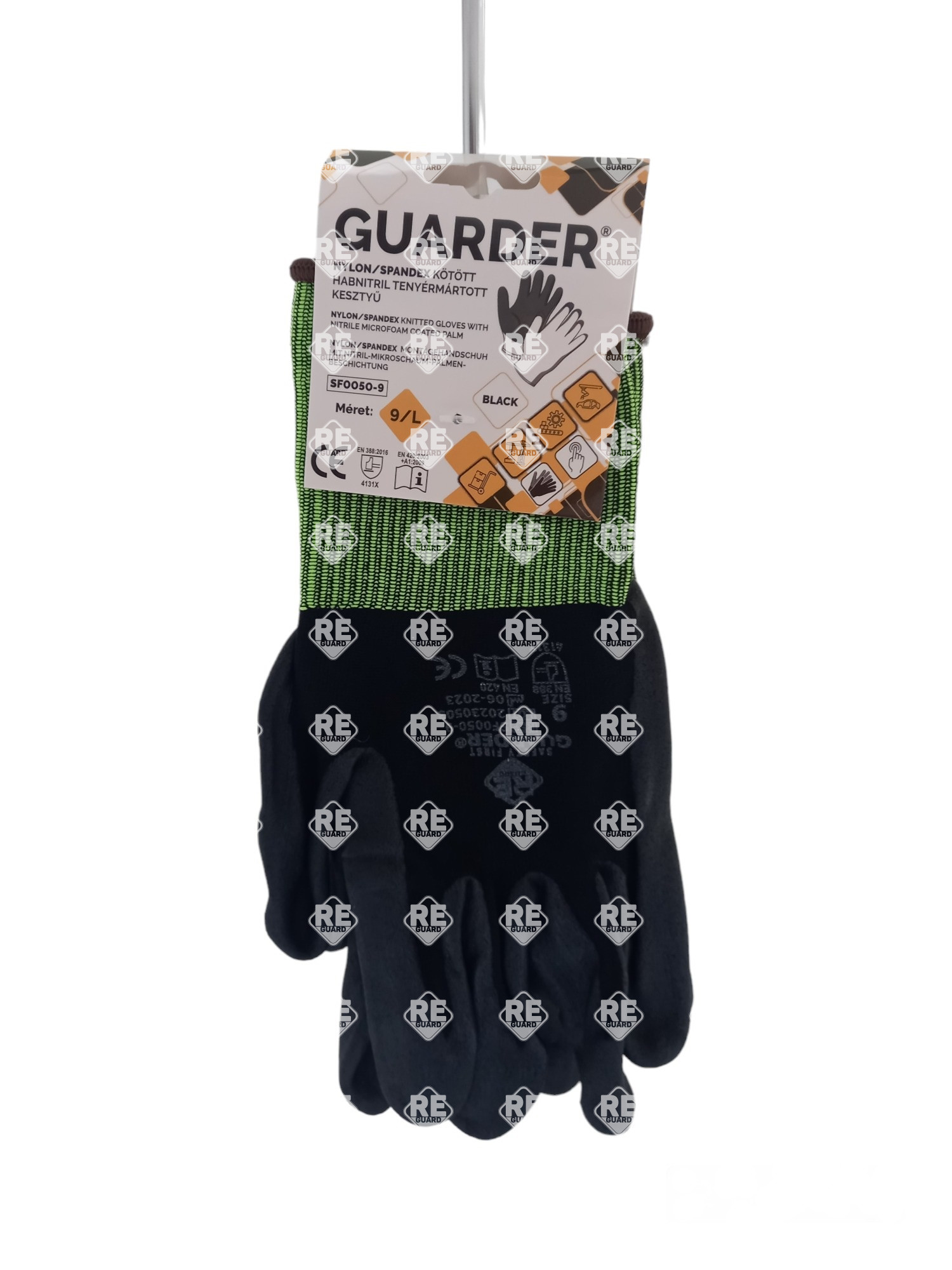 Guarder Nylon/Spandex Handschuh mit Nitril-Mikroschaum-besch. Handfläche schwarz 10