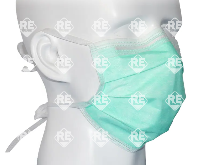 Mundschutz, 3-lagig, mit Bindebänder, green