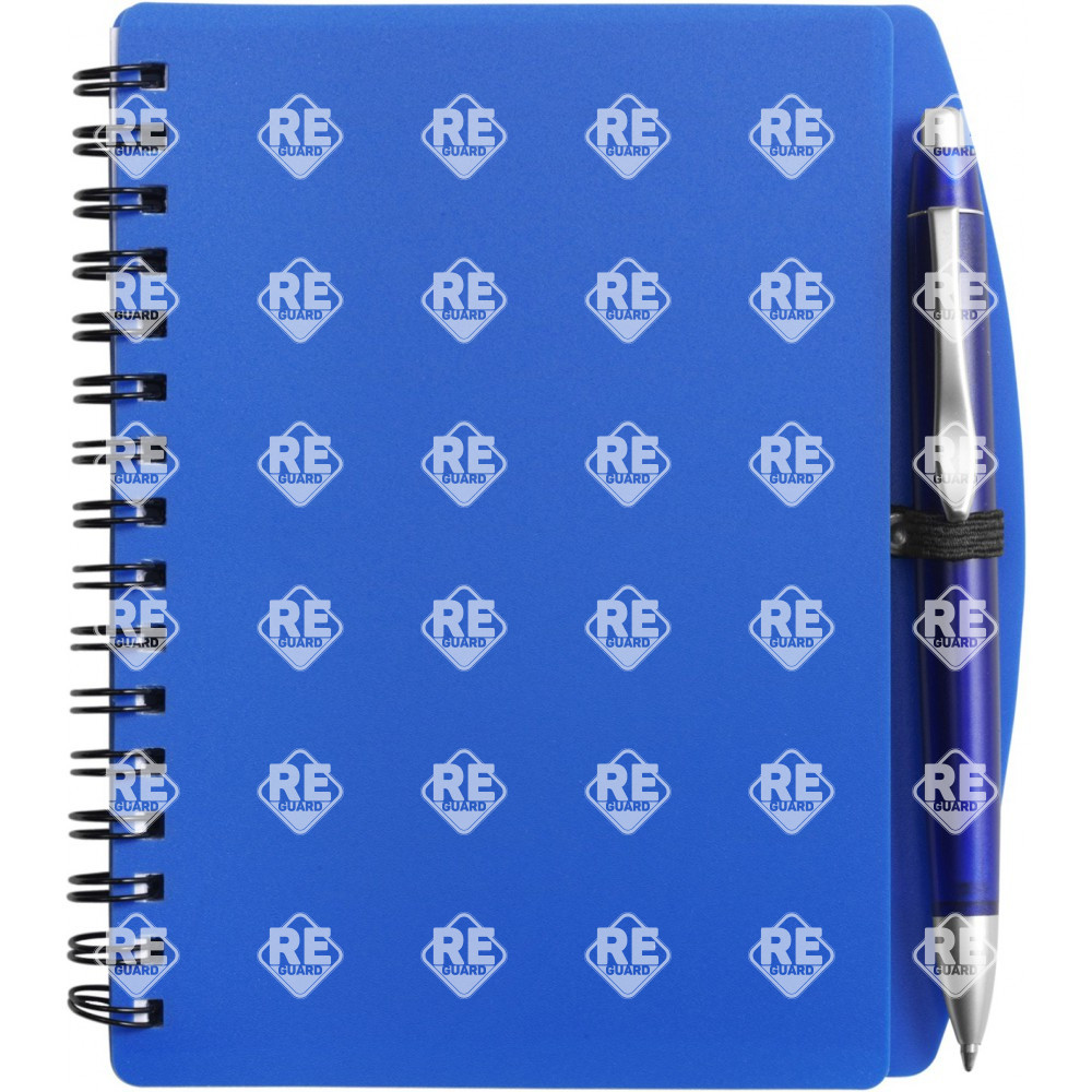 A6 Spiralblock mit kunststoffkugelschreiber blau