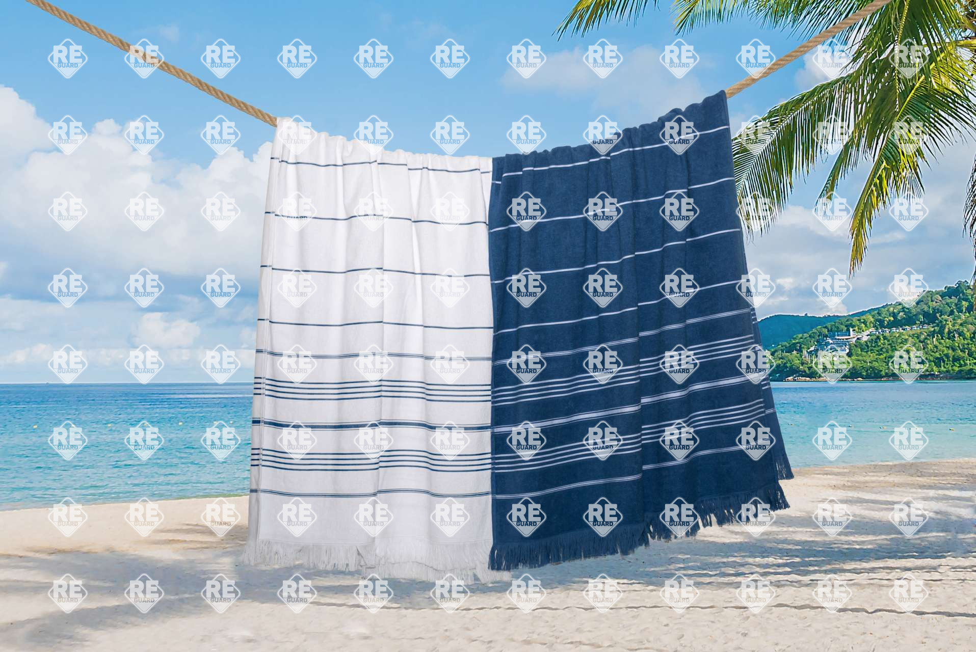 Strandtuch gestreift Olima helles marineblau/weiss 90x170