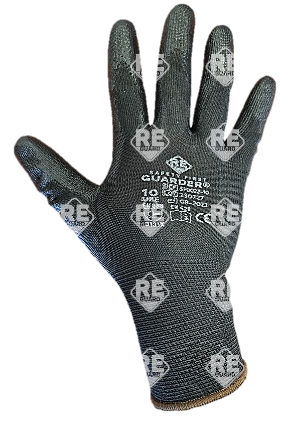 Guarder Polyester Handschuh mit PU beschichtete Handfläche schwarz Gr: 6