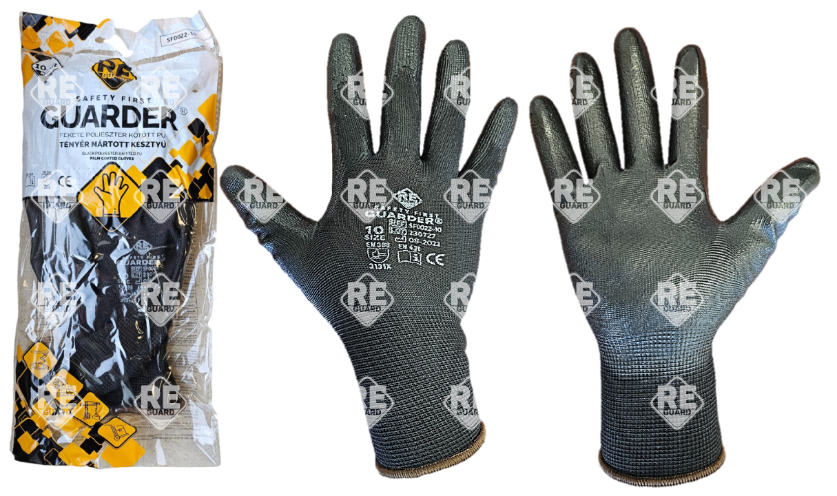 Guarder Polyester Handschuh mit PU beschichtete Handfläche schwarz Gr: 6