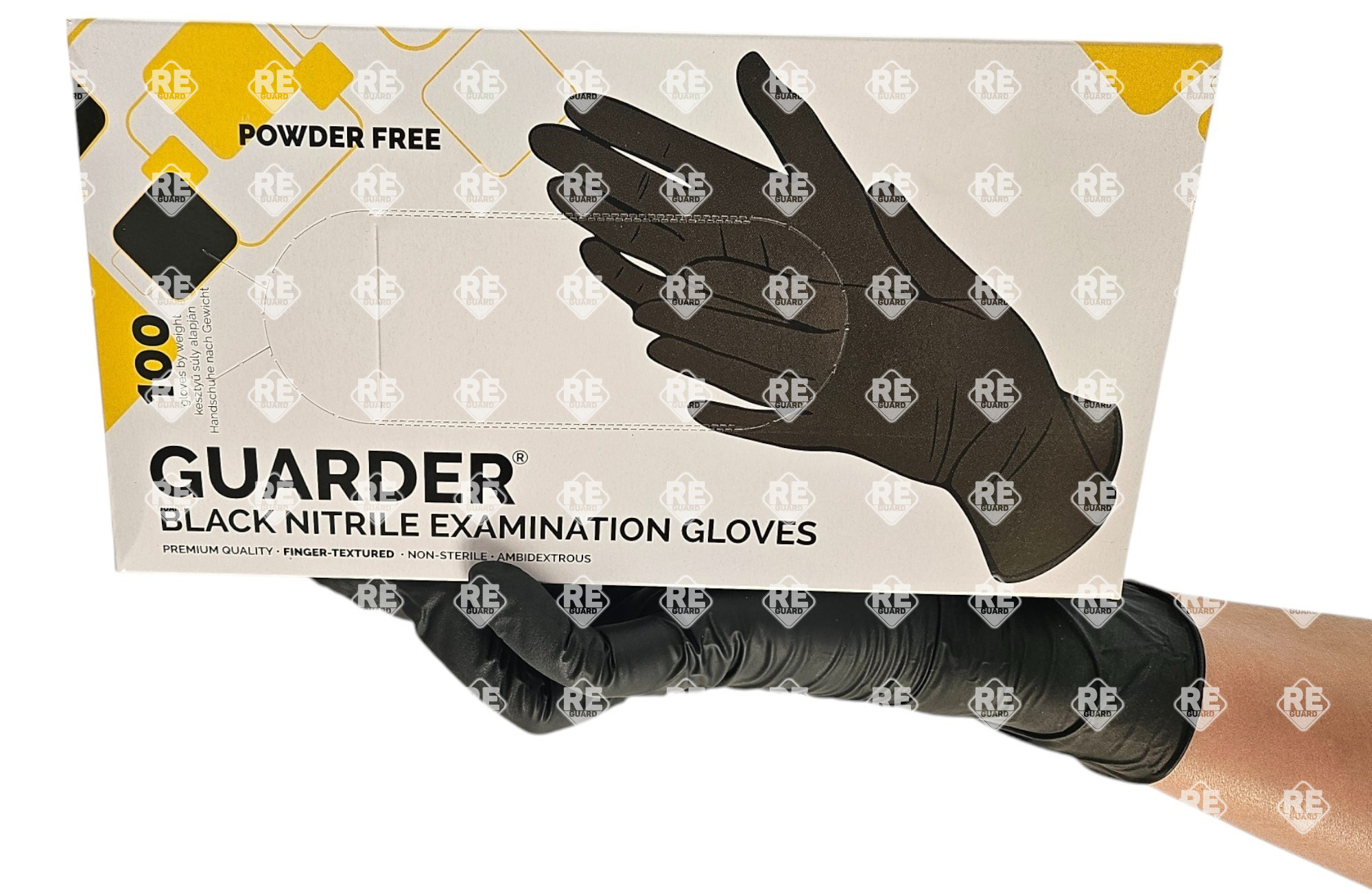GUARDER Nitril Schwarz (5.5g | 5.0mil) Finger textur.  puderfreier Handschuh S