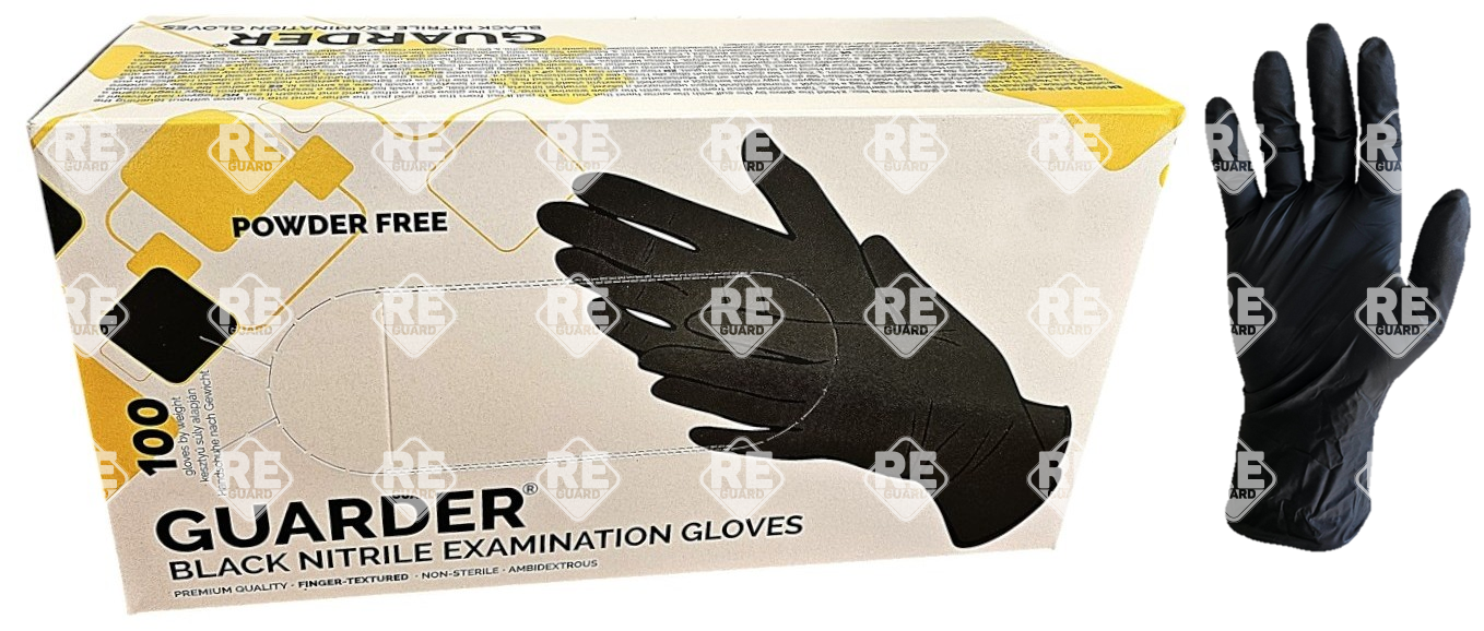 GUARDER Nitril Schwarz (5.5g | 5.0mil) Finger textur.  puderfreier Handschuh S