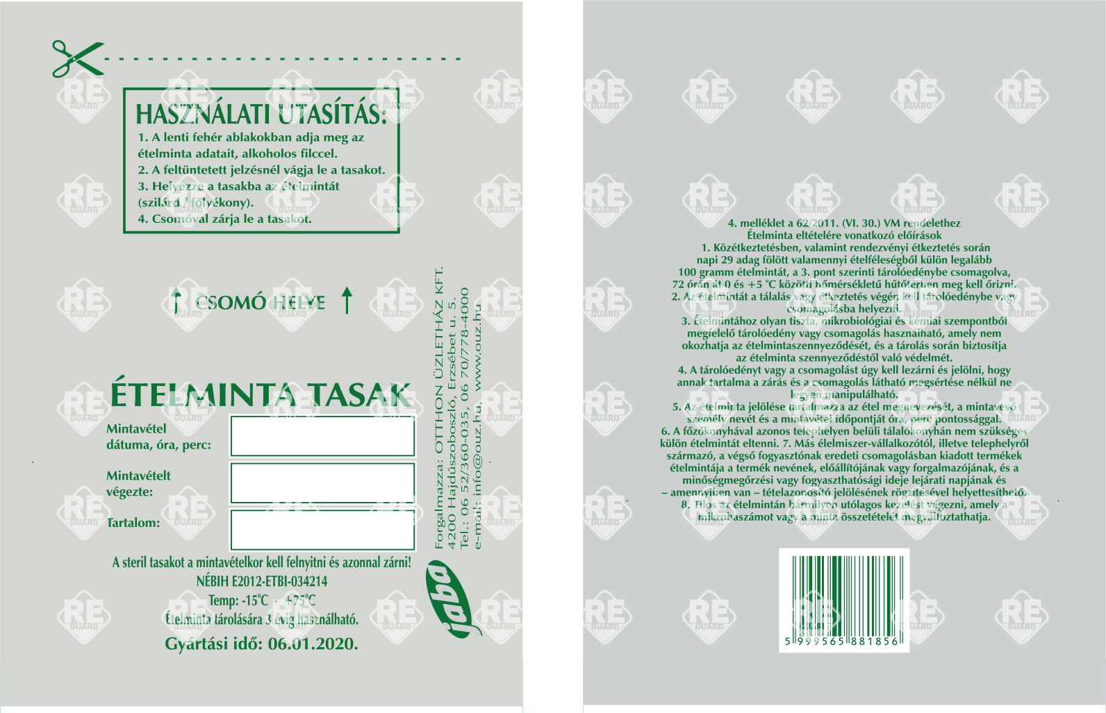 Ételmintás tasak 500 db/csmg