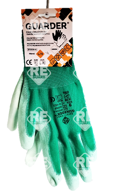 Guarder Polyester Handschuh mit PU beschichtete Handfläche grün Gr: 10