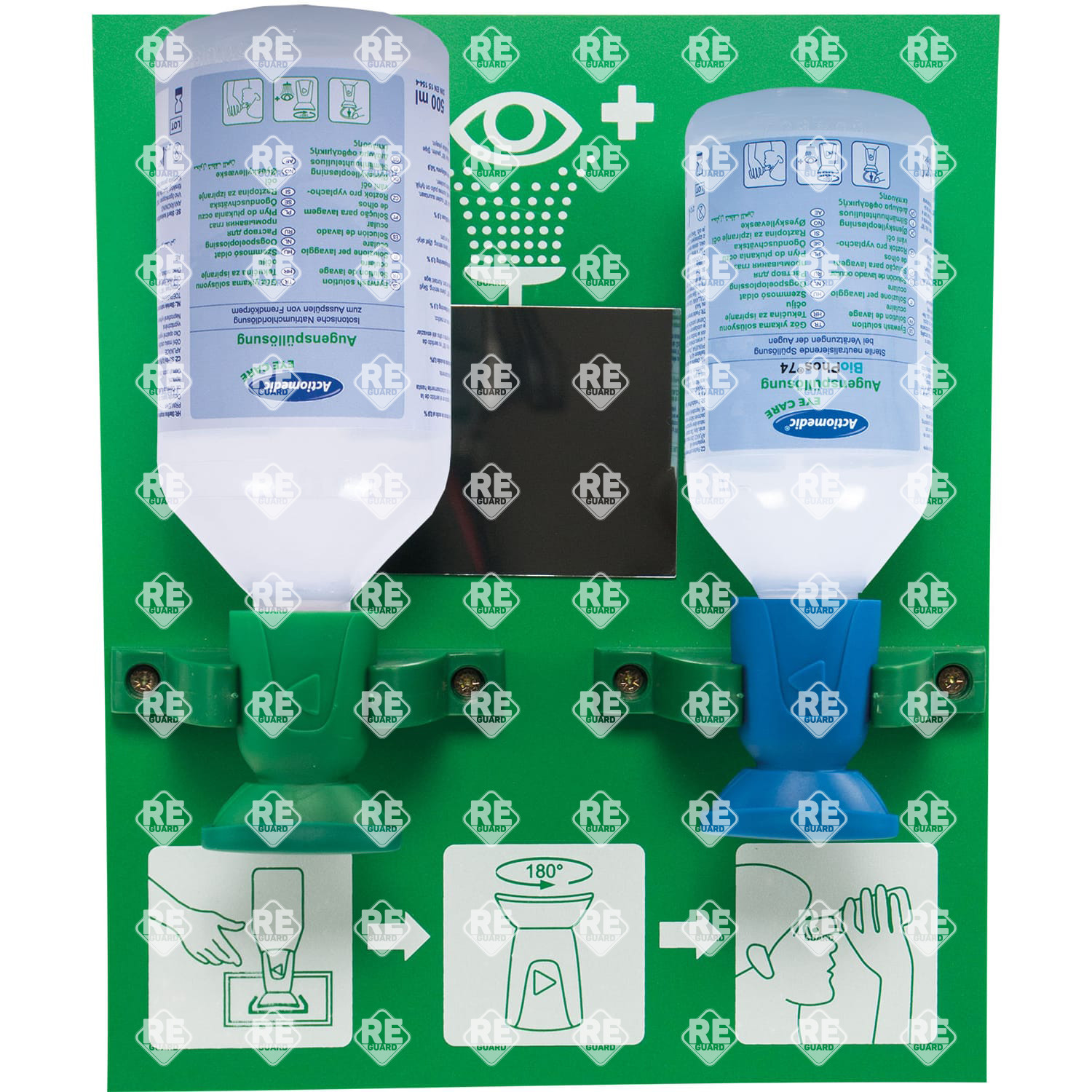 Actiomedic EYE CARE Double II fali szemkimosó állomás 1x500 ml 0.9% nátrium-klorid oldattal+1x250 ml BioPhos74 foszfát-puffer oldattal