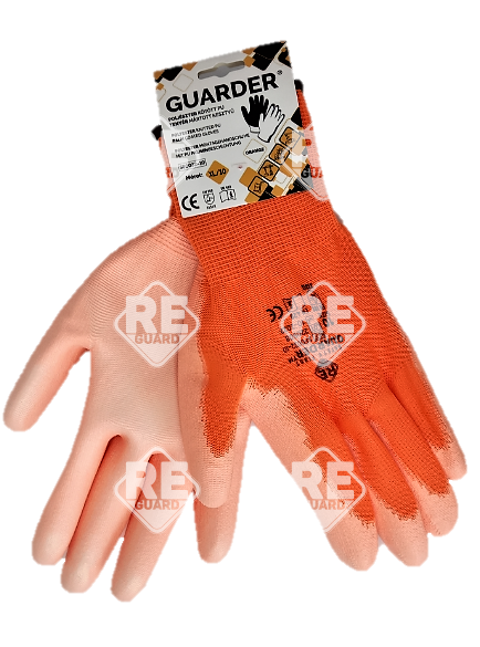 Guarder Polyester Handschuh mit PU beschichtete Handfläche orange Gr: 10