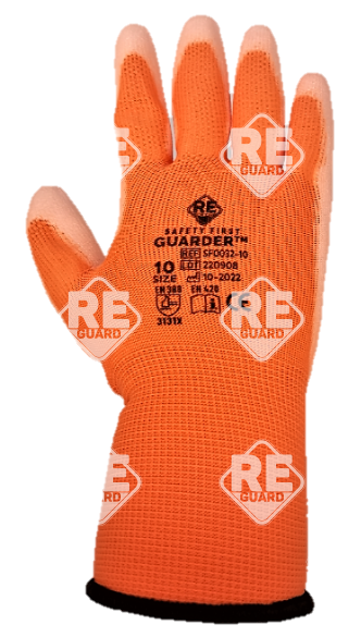 Guarder Polyester Handschuh mit PU beschichtete Handfläche orange Gr: 10