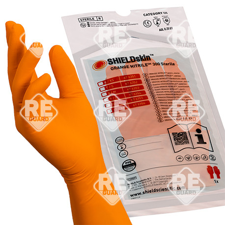SHIELDskin STERILE ORANGE NITRILE 300 puderfreier Handschuh 20Paar/Beutel XS