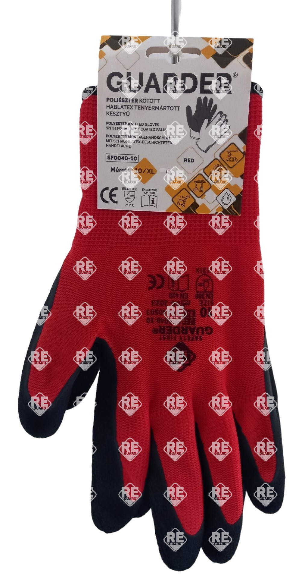 Guarder Polyester Handschuh mit Schaumlatex-besch. Handfläche rot 10
