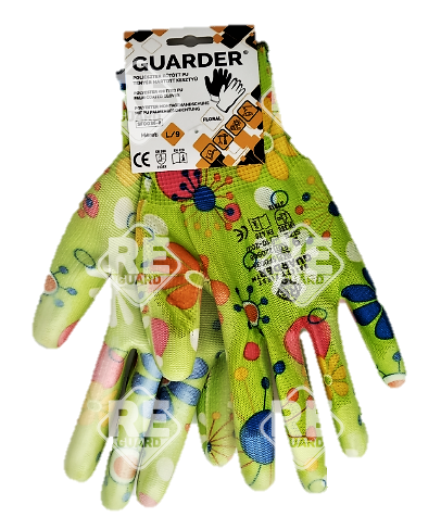 Guarder Polyester Handschuh mit PU beschichtete Handfläche blumen Gr: 7