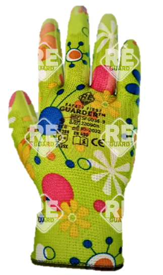 Guarder Polyester Handschuh mit PU beschichtete Handfläche blumen Gr: 7
