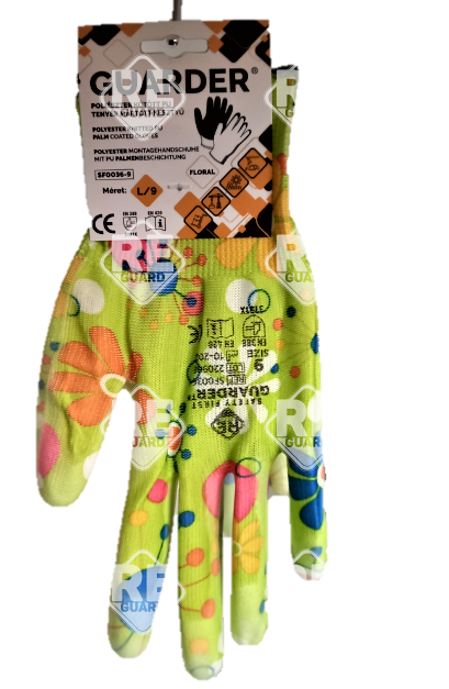 Guarder Polyester Handschuh mit PU beschichtete Handfläche blumen Gr: 7
