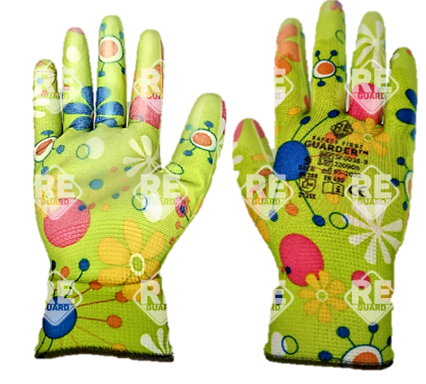 Guarder Polyester Handschuh mit PU beschichtete Handfläche blumen Gr: 7