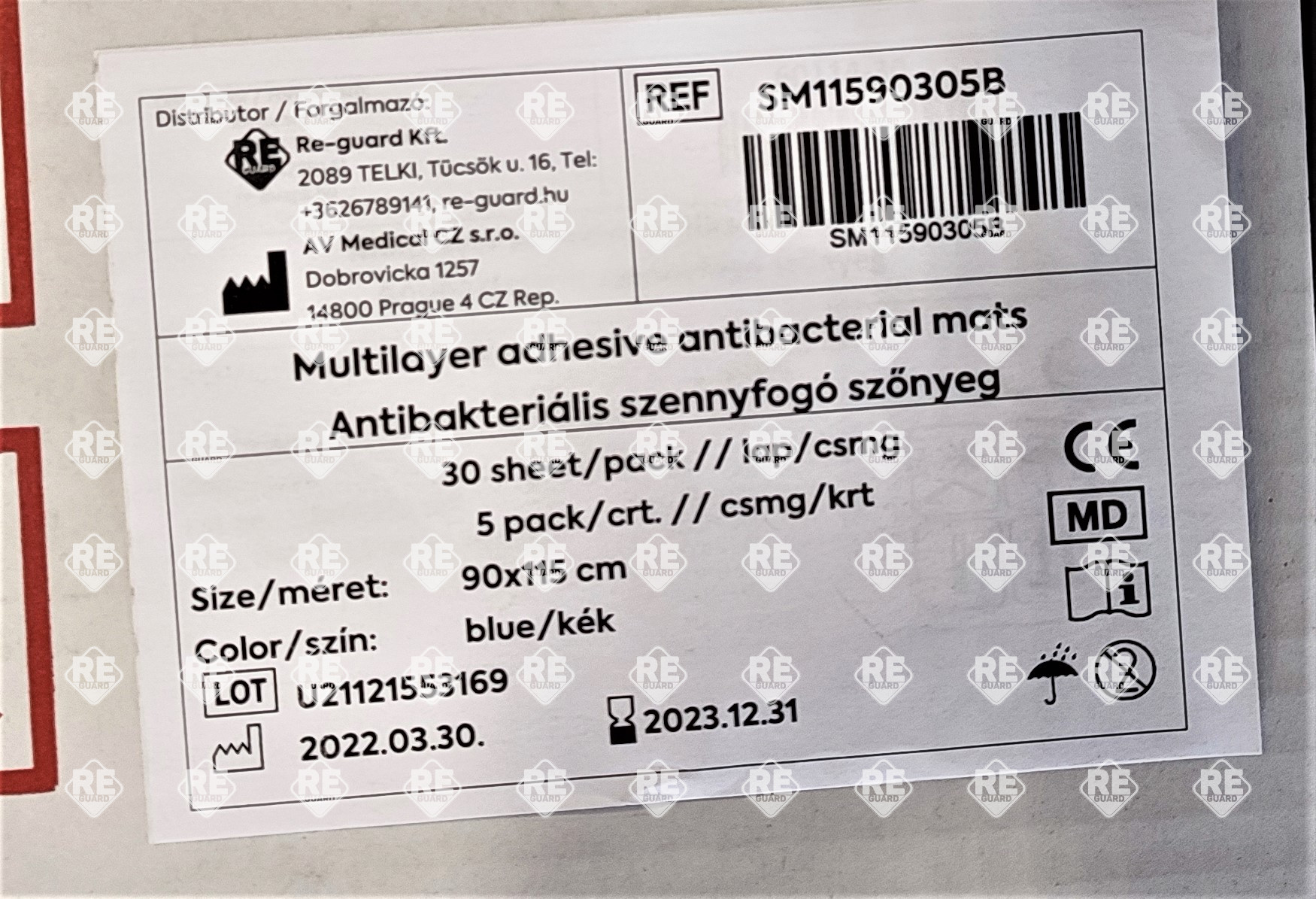 Antibakterielle Klebematte 45x115 30-lagig 10 Pak/Krt blau