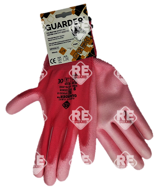 Guarder Polyester Handschuh mit PU beschichtete Handfläche pink Gr: 7