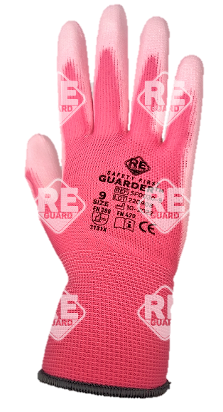 Guarder Polyester Handschuh mit PU beschichtete Handfläche pink Gr: 7